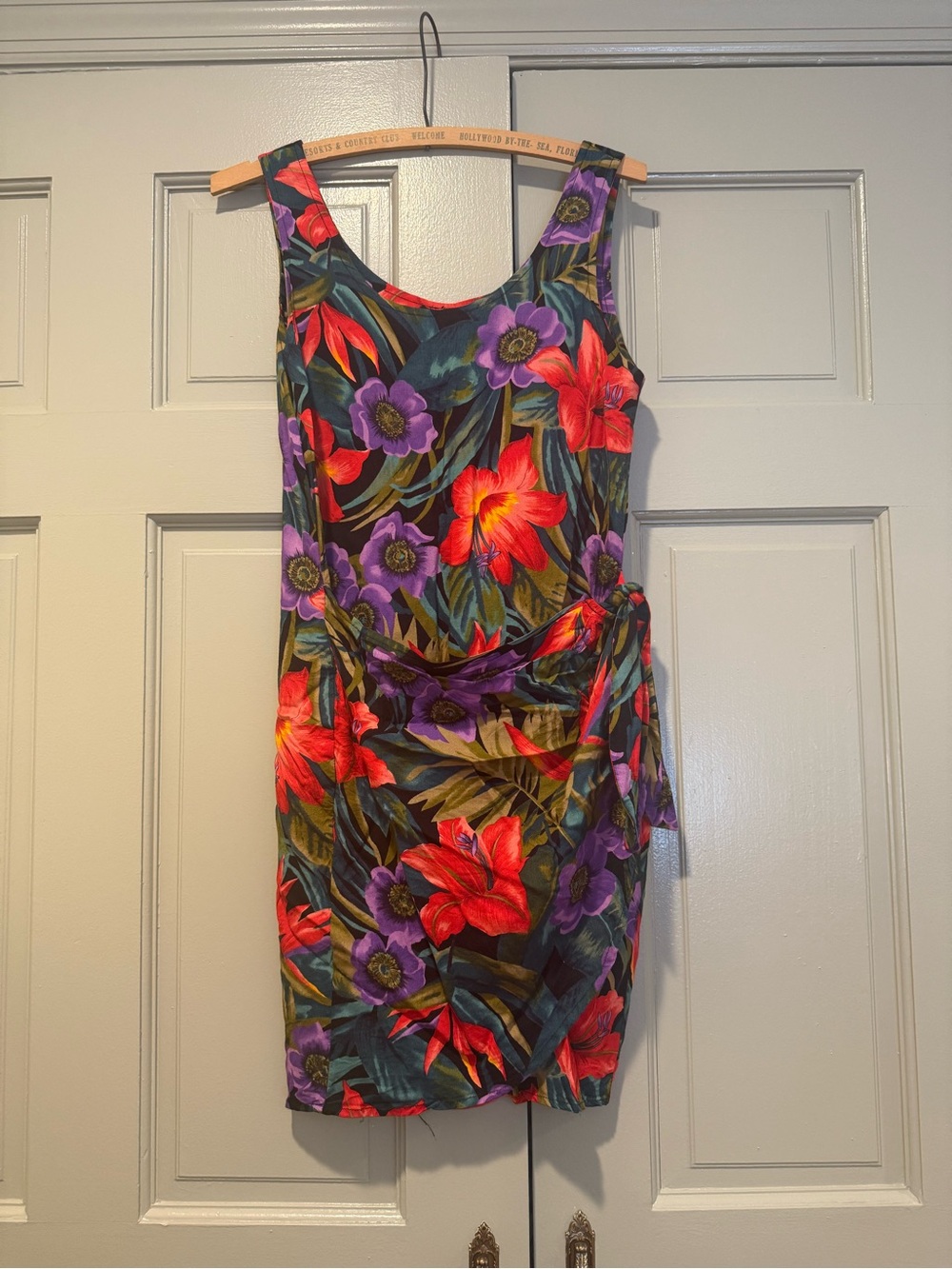 La Belle Floral Tie-Waist Mini Dress - Red & Purple